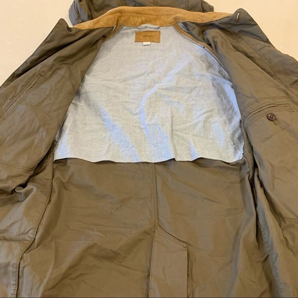 Fossil James Modern Trench Coat Field Jacket Green Tan Small - Picture 6 of 9